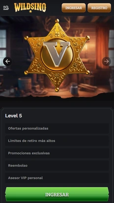 Pantalla del programa VIP de Wildsino en español